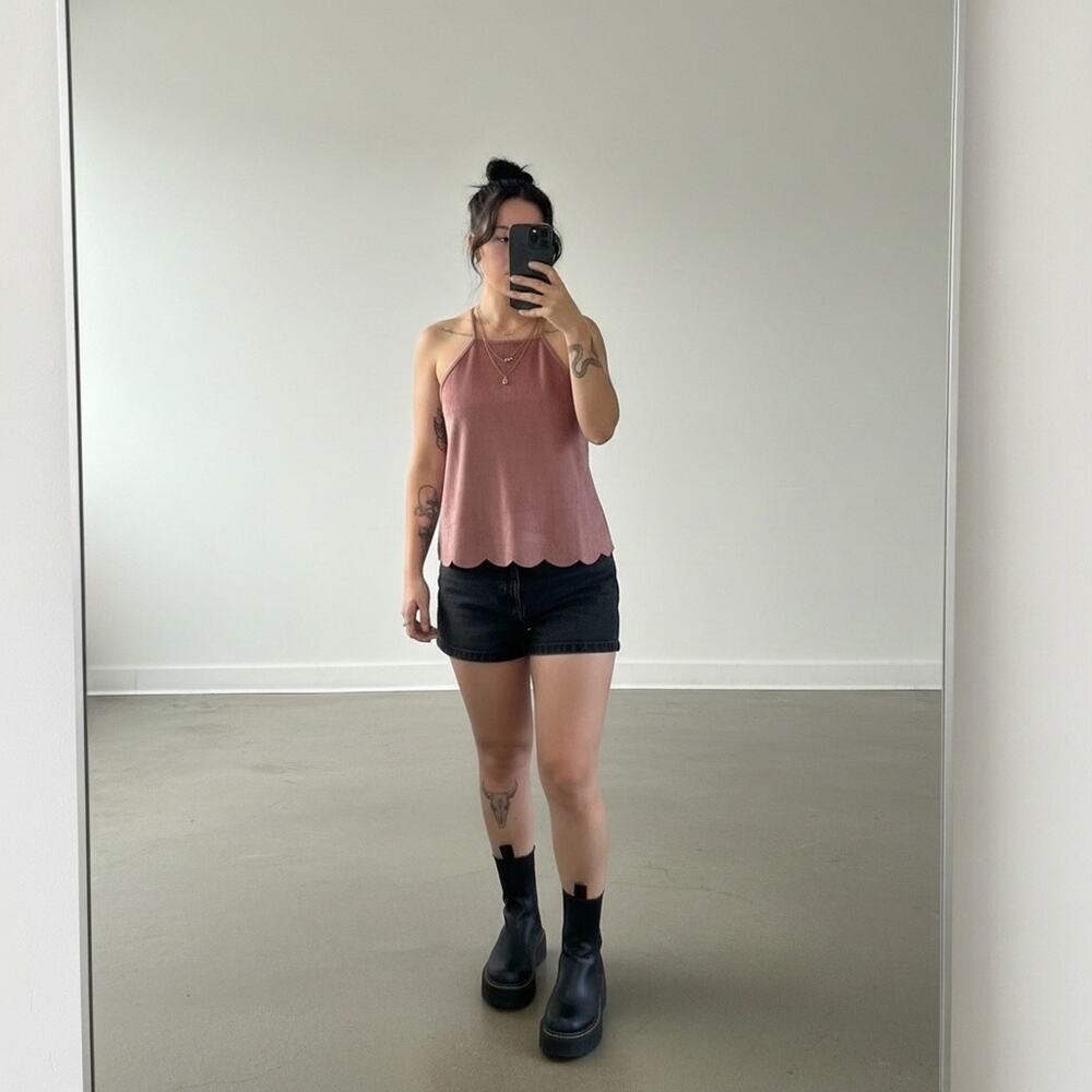 Cry Baby Suede Scalloped Mauve Cropped Tank Top